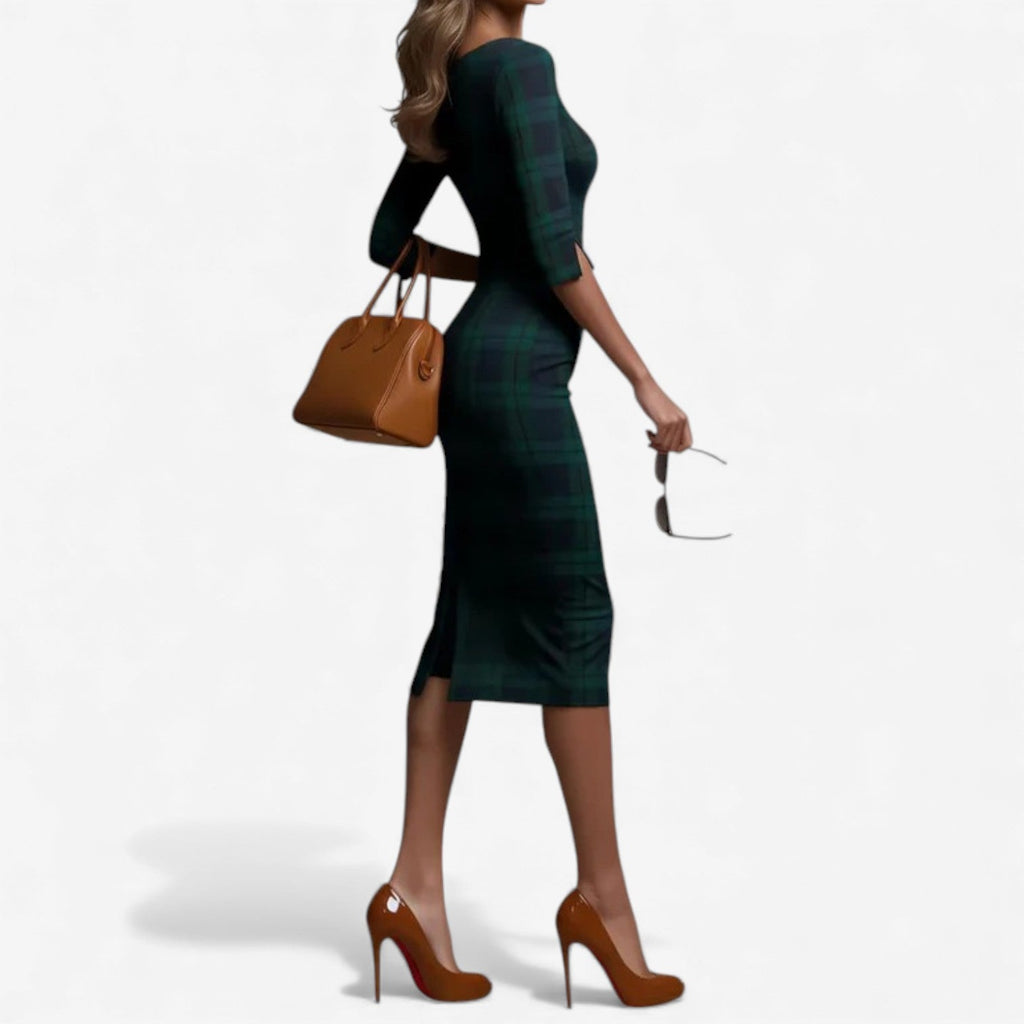 Madina™ – Vestido Midi a Cuadros Elegante para Mujer