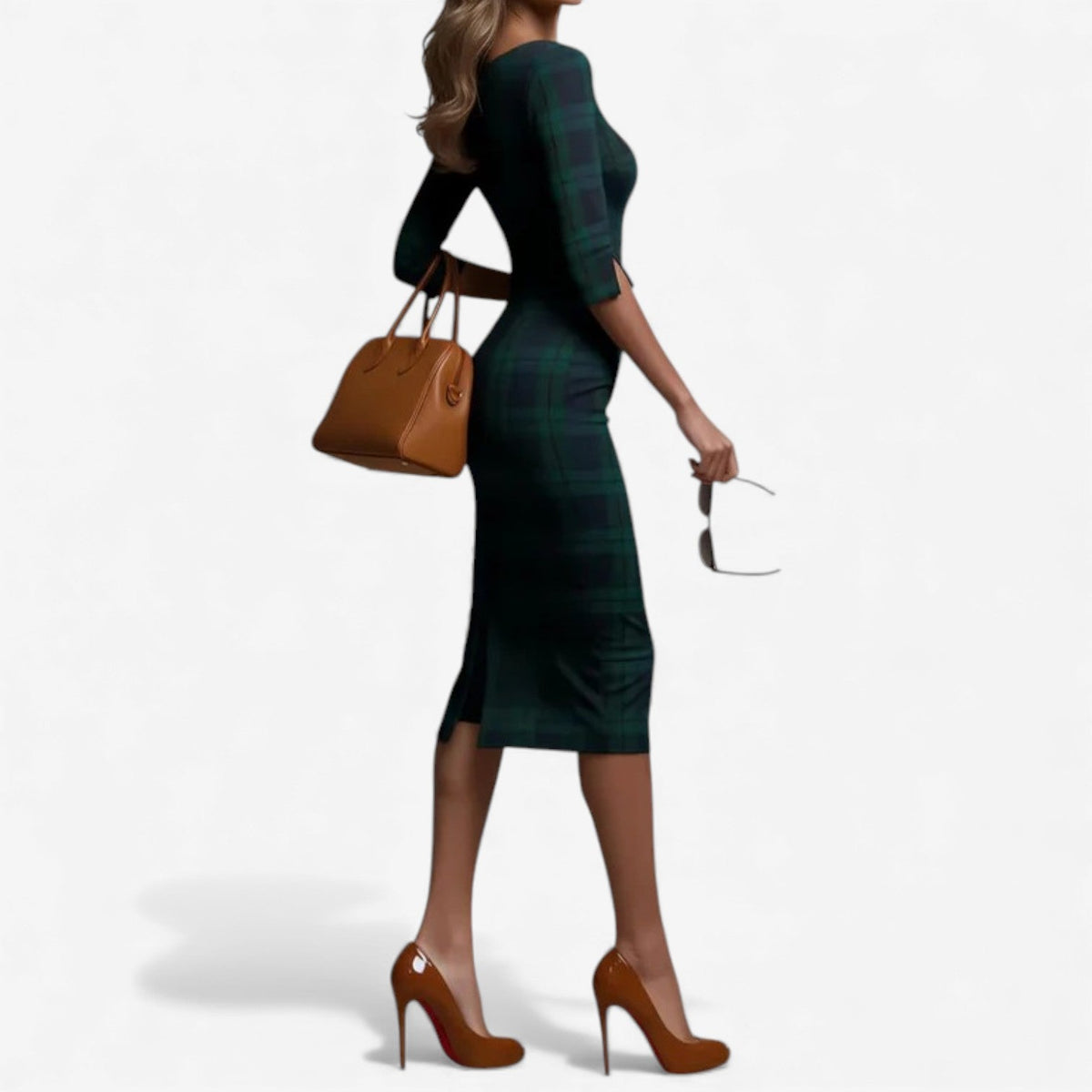 Madina™ – Vestido Midi a Cuadros Elegante para Mujer