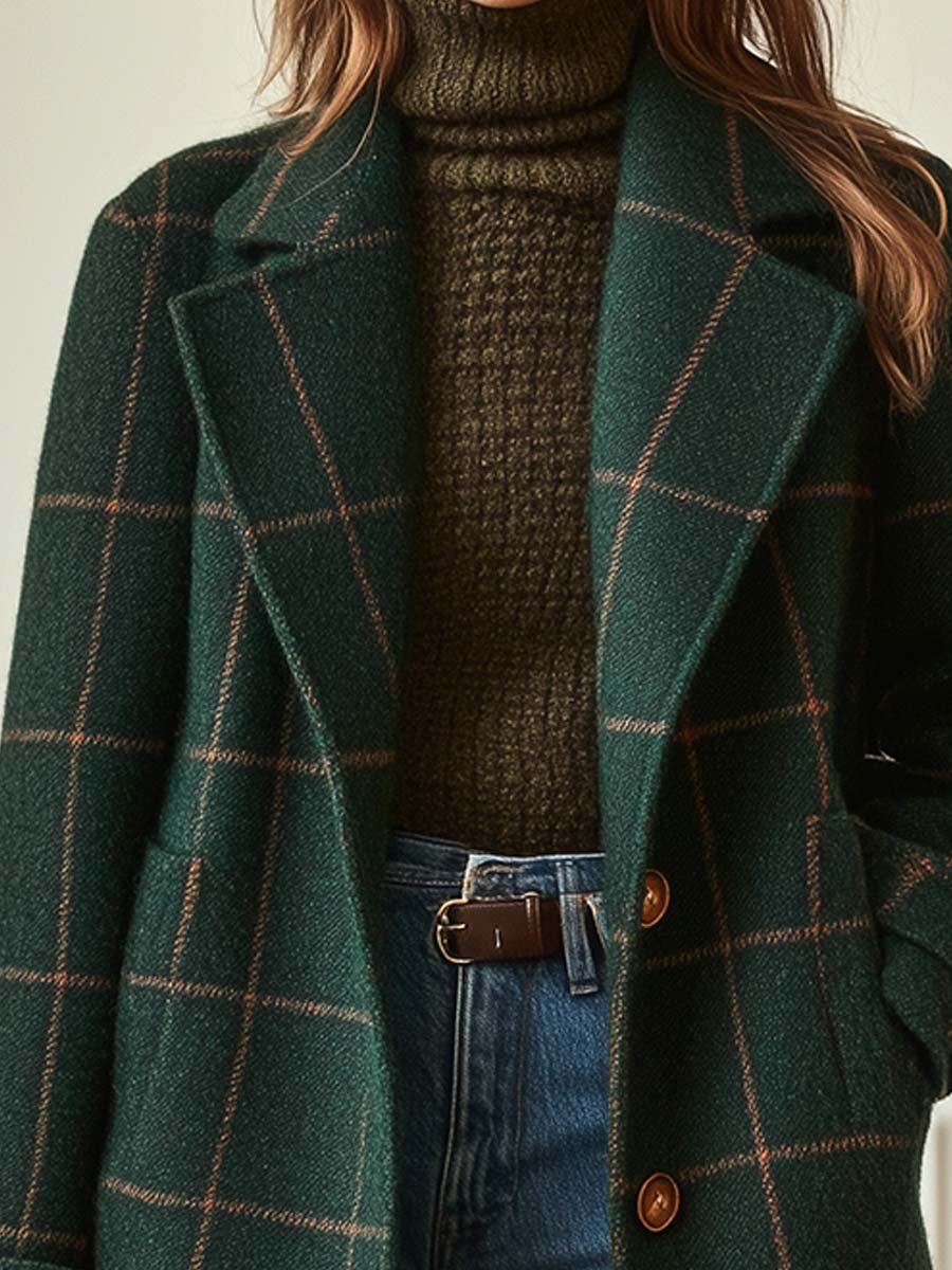 Florencia |  Abrigo de Mujer a Cuadros con Solapas Retro