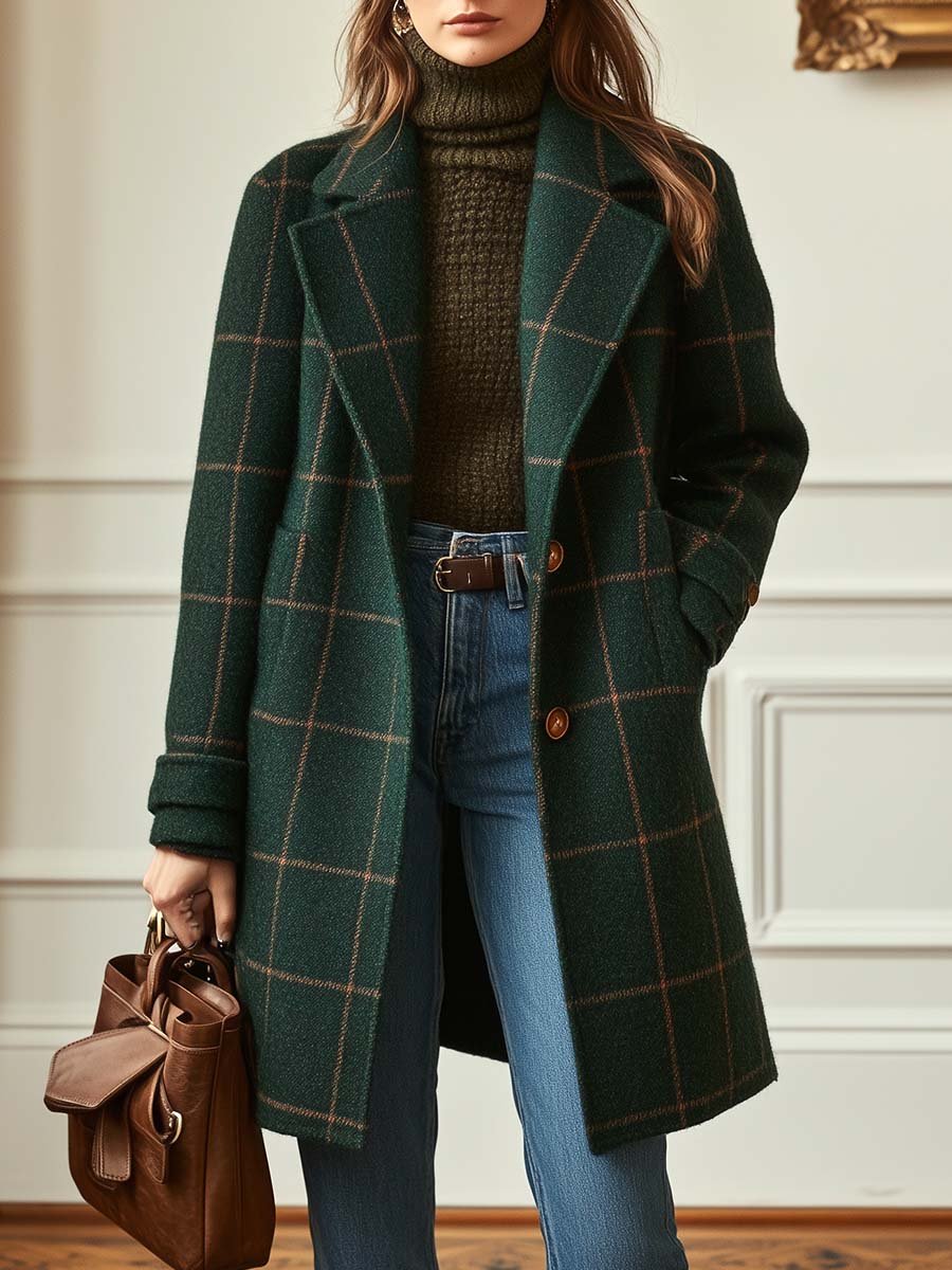 Florencia |  Abrigo de Mujer a Cuadros con Solapas Retro