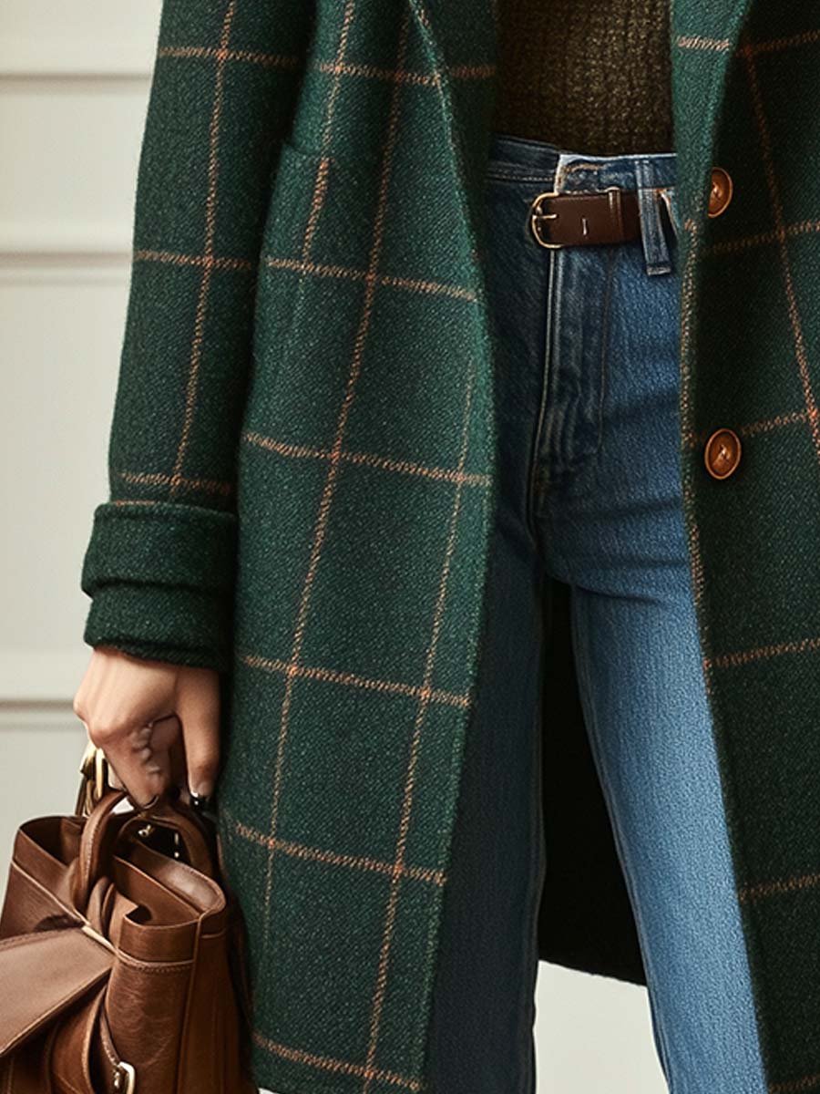 Florencia |  Abrigo de Mujer a Cuadros con Solapas Retro