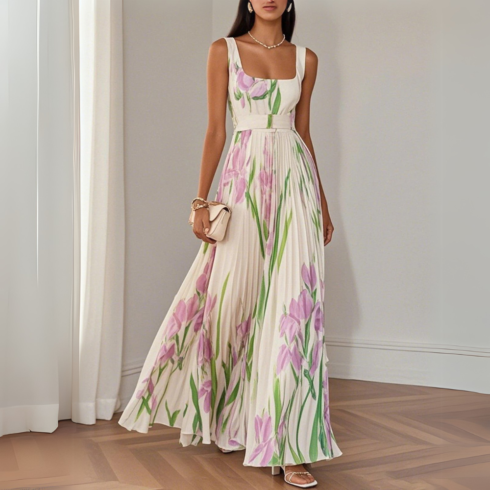 Nina - Vestido largo plisado floral