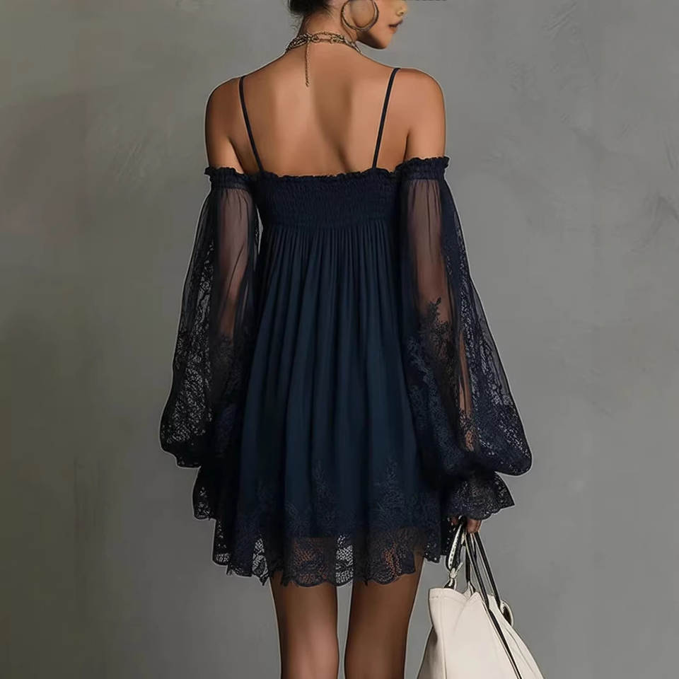 DINA - VESTIDO MINI HOMBROS DESCUBIERTOS ENCAJE PARA MUJER