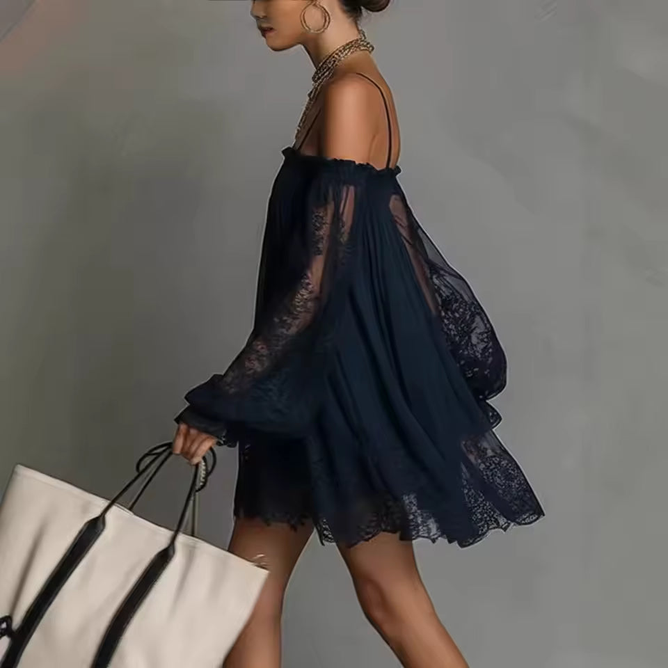 DINA - VESTIDO MINI HOMBROS DESCUBIERTOS ENCAJE PARA MUJER