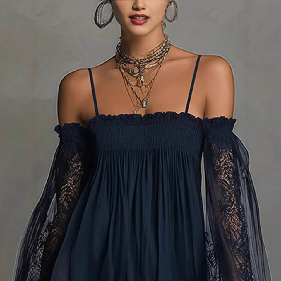 DINA - VESTIDO MINI HOMBROS DESCUBIERTOS ENCAJE PARA MUJER