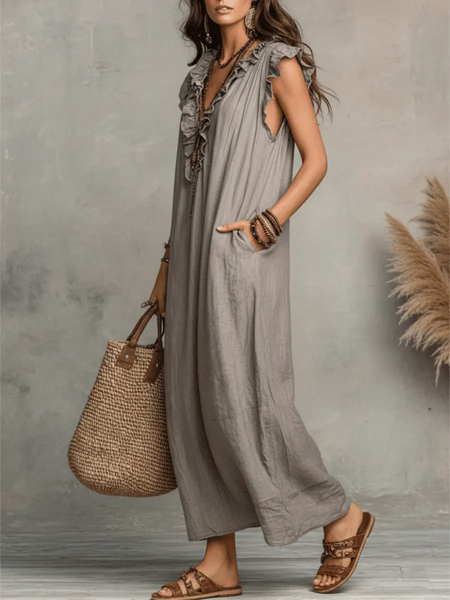 Camélia | Vestido Largo Bohemio de Lino y Algodón para Mujer