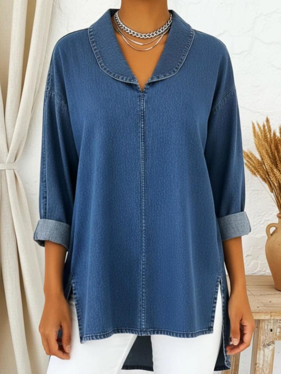 Denim - Top Retro con Cuello de Chal