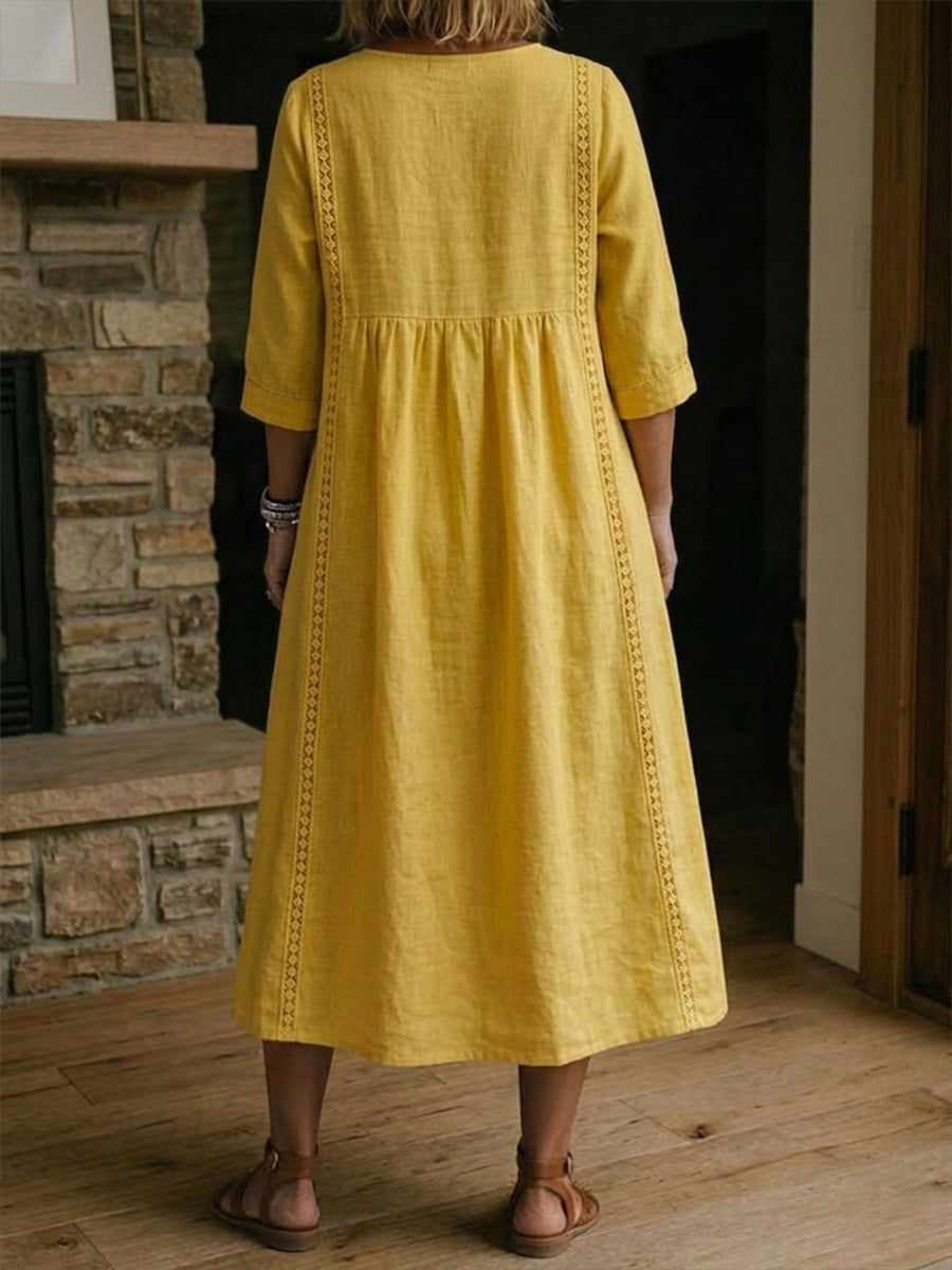 Aurélie | Vestido Amplio de Lino y Algodón con Encaje para Mujer