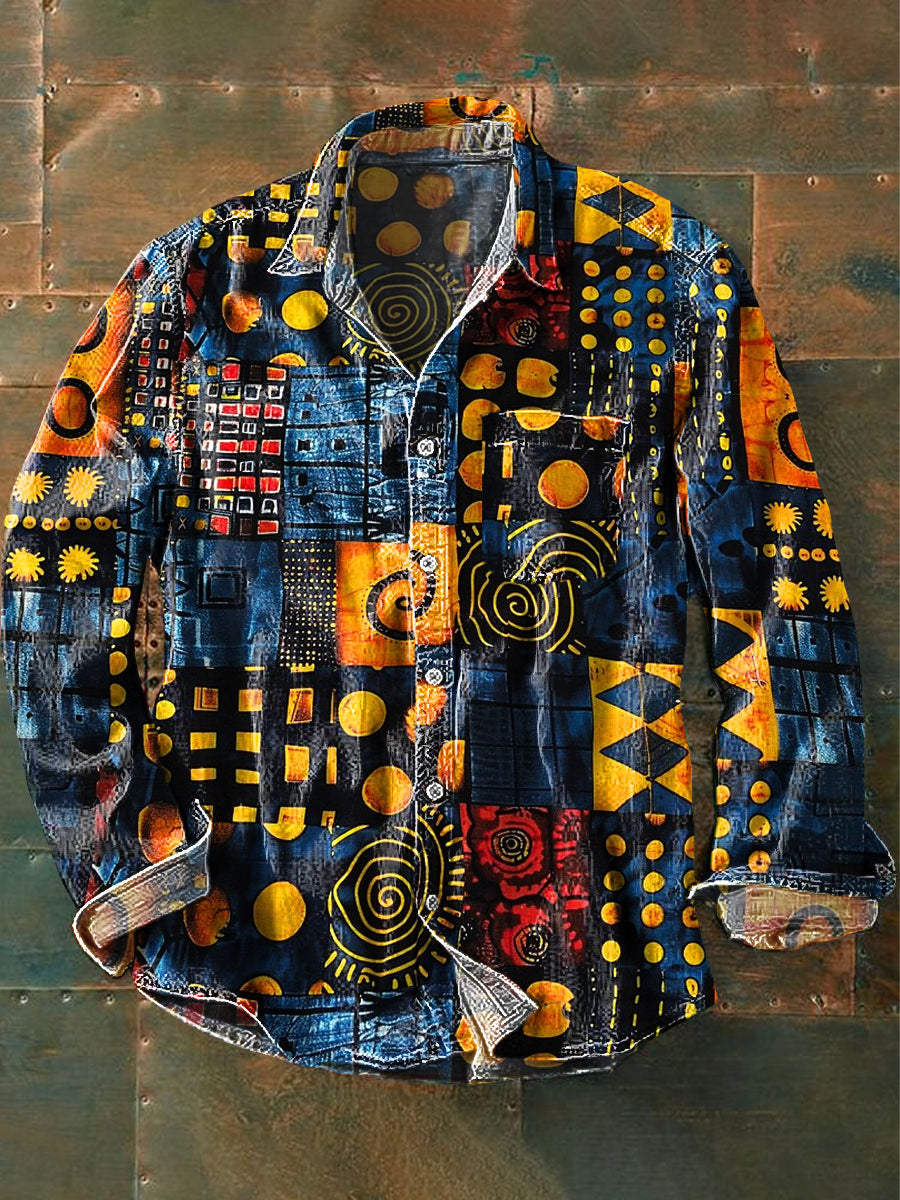 Miguel - Camisa de Manga Larga Casual de Arte Geométrico