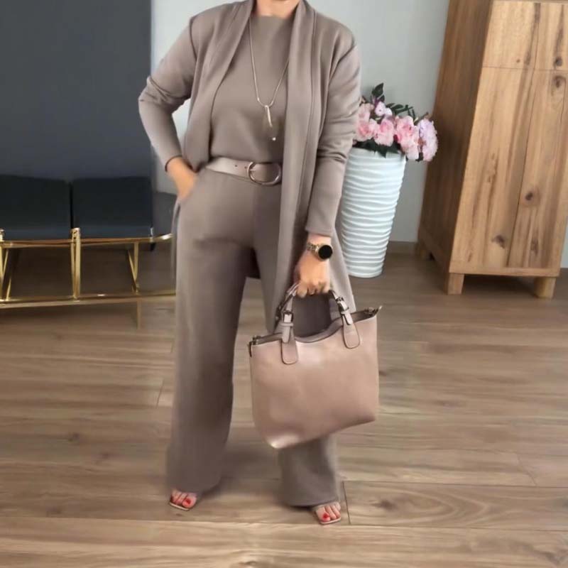 GABRIELLA | Conjunto de 3 piezas con cárdigan largo: Comodidad elegante y estilo versátil para cualquier ocasión