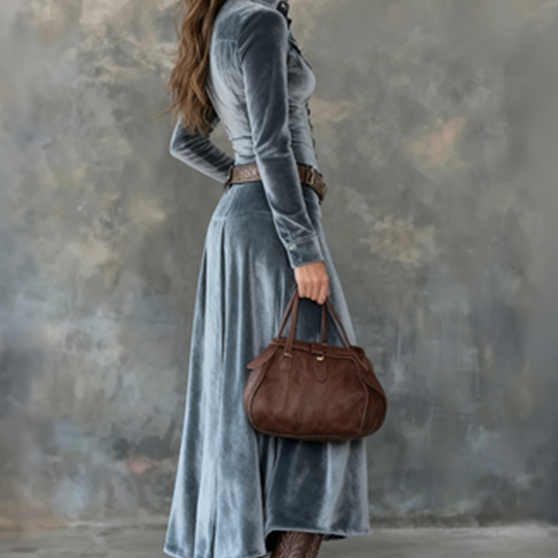 Naria | Vestido maxi de terciopelo para damas con mangas largas