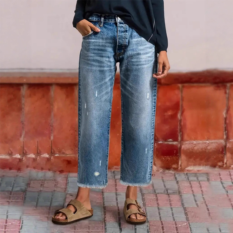 Dina - Pantalones vaqueros rectos cortos retro para mujer