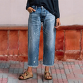Dina - Pantalones vaqueros rectos cortos retro para mujer