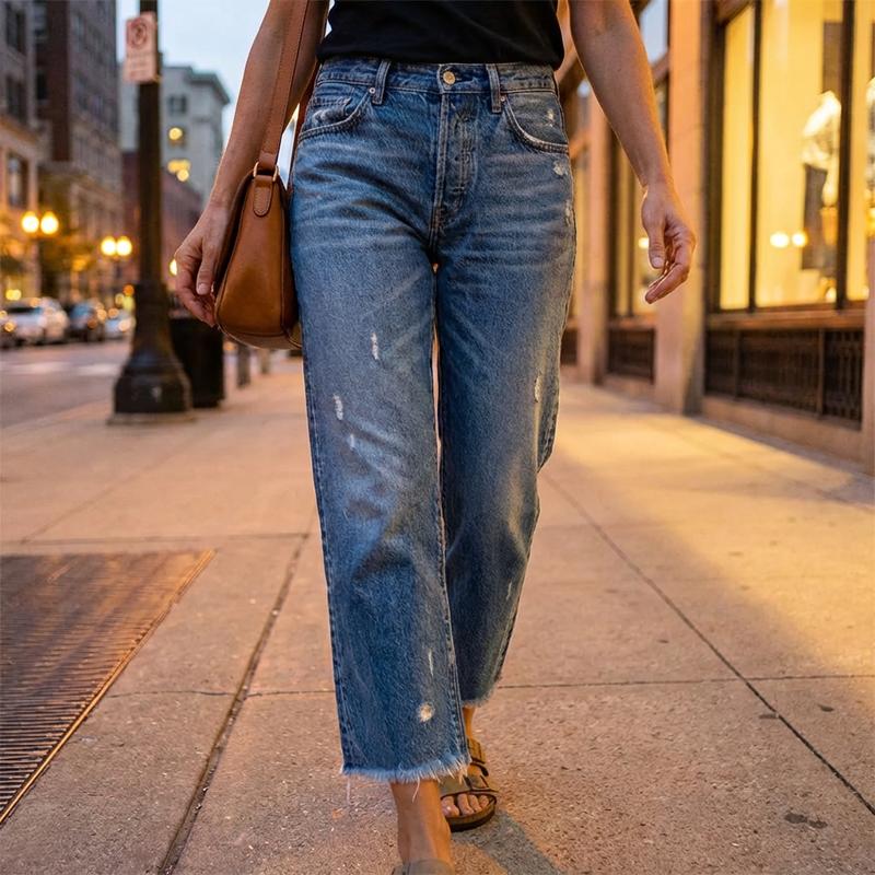 Dina - Pantalones vaqueros rectos cortos retro para mujer