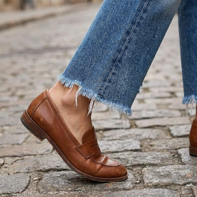 Dina - Pantalones vaqueros rectos cortos retro para mujer