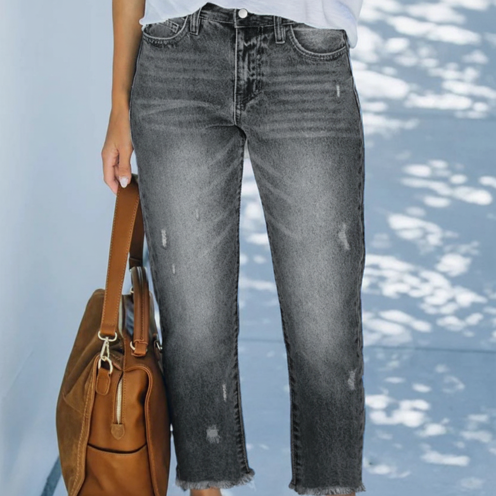 Dina - Pantalones vaqueros rectos cortos retro para mujer