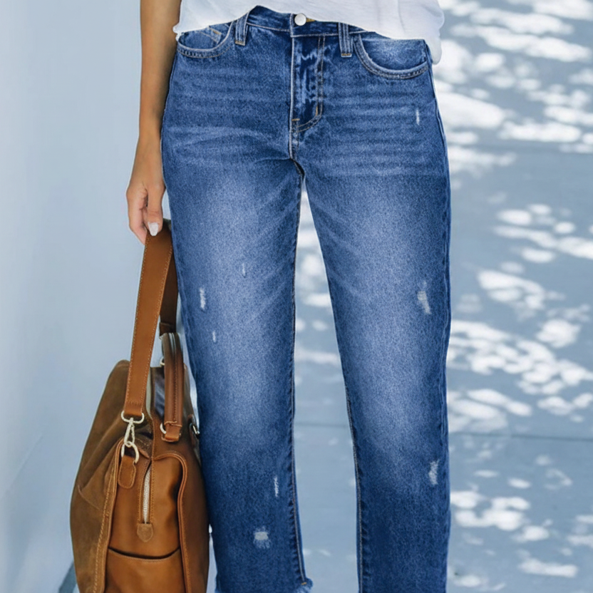 Dina - Pantalones vaqueros rectos cortos retro para mujer