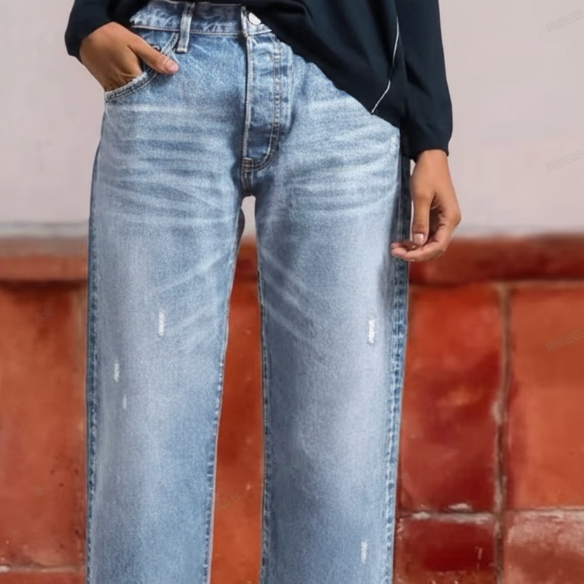 Dina - Pantalones vaqueros rectos cortos retro para mujer