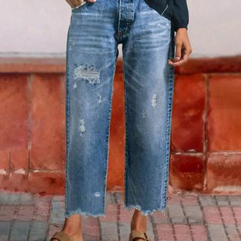 Dina - Pantalones vaqueros rectos cortos retro para mujer