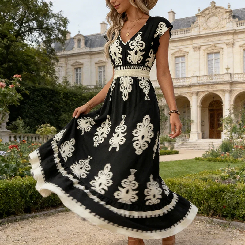 Candela - Vestido maxi barroco con escote en V para Mujer
