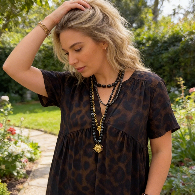 Sonnia - Vestido largo con escote en V y estampado de leopardo para mujer