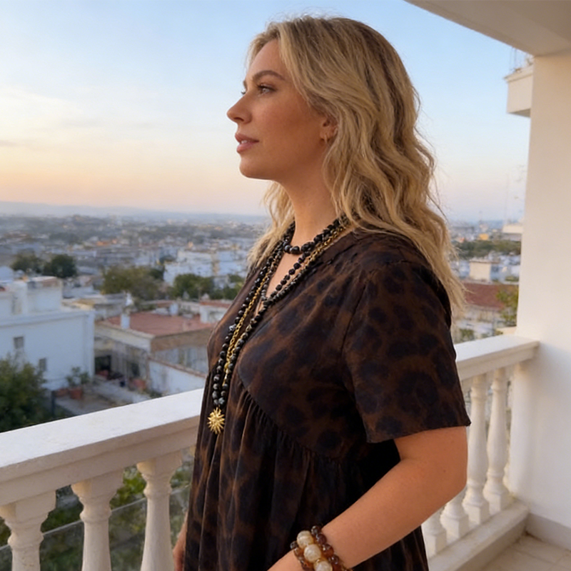 Sonnia - Vestido largo con escote en V y estampado de leopardo para mujer