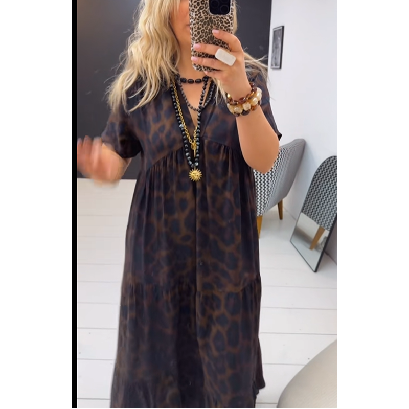 Sonnia - Vestido largo con escote en V y estampado de leopardo para mujer